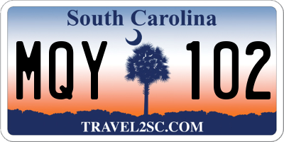 SC license plate MQY102