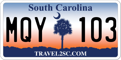 SC license plate MQY103