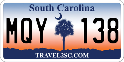 SC license plate MQY138