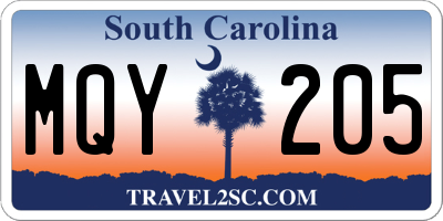 SC license plate MQY205