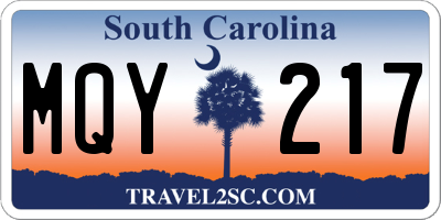 SC license plate MQY217