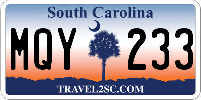 SC license plate MQY233