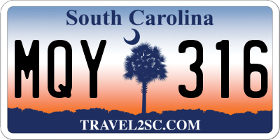 SC license plate MQY316