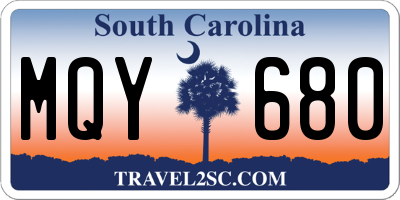 SC license plate MQY680
