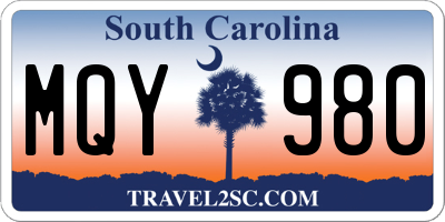 SC license plate MQY980