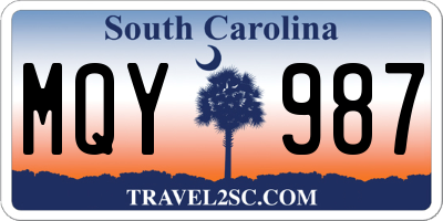 SC license plate MQY987