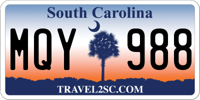 SC license plate MQY988