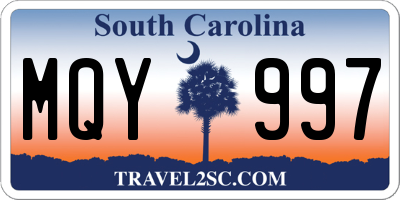 SC license plate MQY997