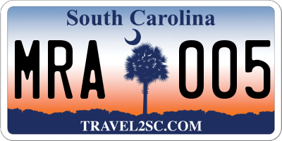 SC license plate MRA005