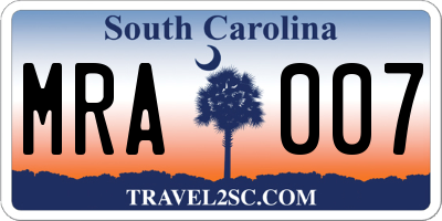 SC license plate MRA007