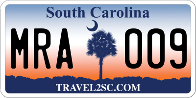 SC license plate MRA009