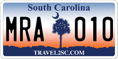SC license plate MRA010