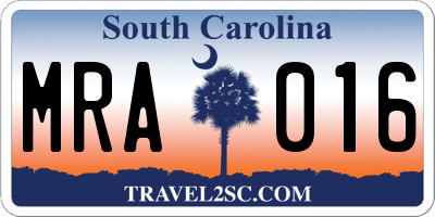 SC license plate MRA016