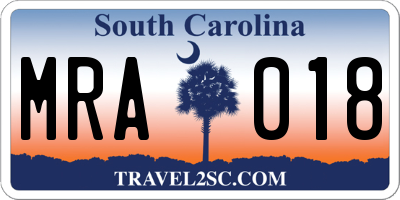 SC license plate MRA018