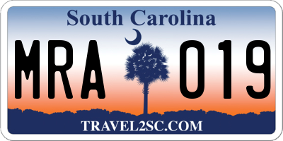 SC license plate MRA019