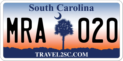 SC license plate MRA020