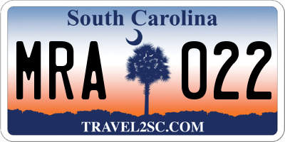 SC license plate MRA022