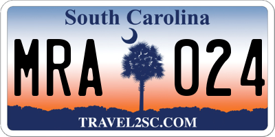SC license plate MRA024