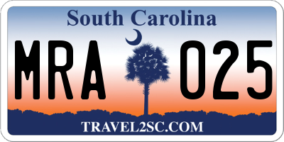 SC license plate MRA025