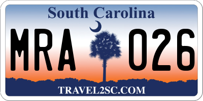SC license plate MRA026