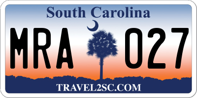 SC license plate MRA027