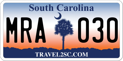 SC license plate MRA030