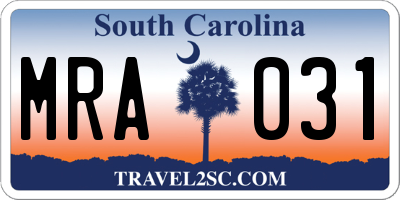 SC license plate MRA031