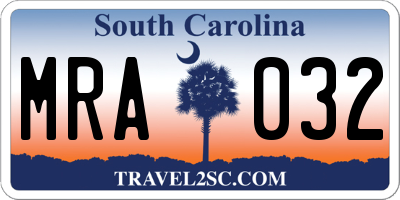 SC license plate MRA032