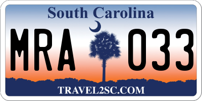 SC license plate MRA033