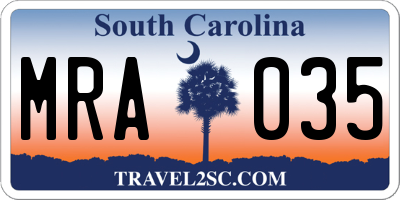 SC license plate MRA035