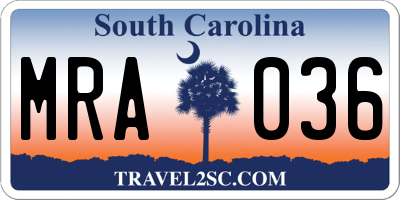 SC license plate MRA036
