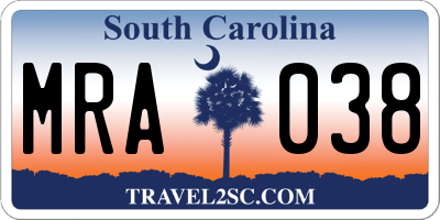SC license plate MRA038