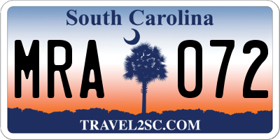 SC license plate MRA072