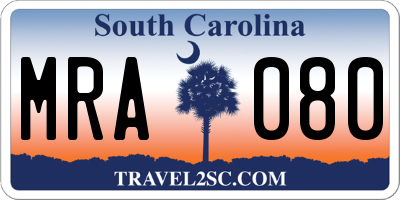 SC license plate MRA080