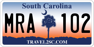 SC license plate MRA102