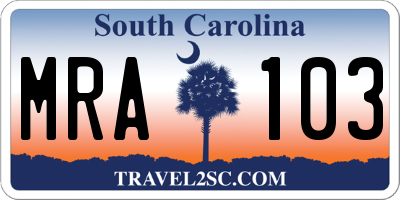 SC license plate MRA103