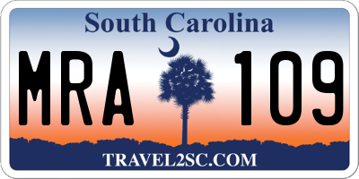 SC license plate MRA109