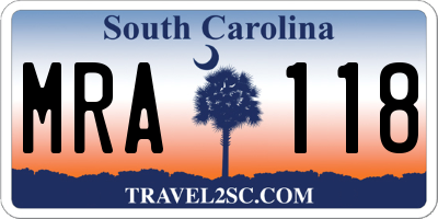 SC license plate MRA118