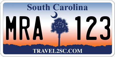 SC license plate MRA123