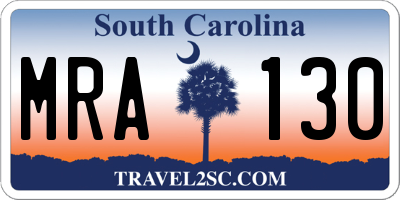 SC license plate MRA130