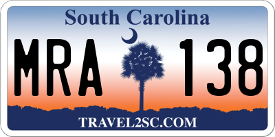 SC license plate MRA138