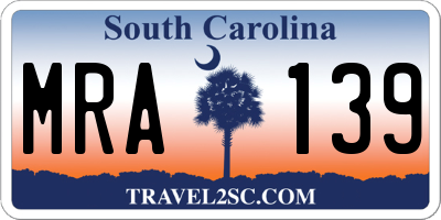 SC license plate MRA139
