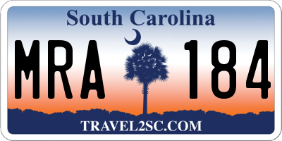 SC license plate MRA184