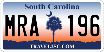 SC license plate MRA196