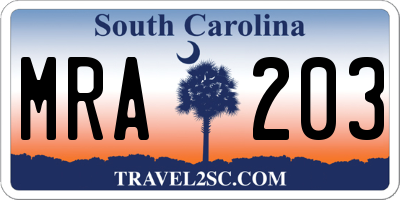 SC license plate MRA203