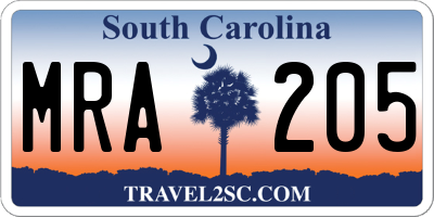 SC license plate MRA205