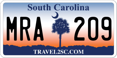 SC license plate MRA209