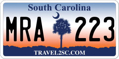 SC license plate MRA223
