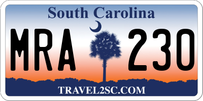 SC license plate MRA230
