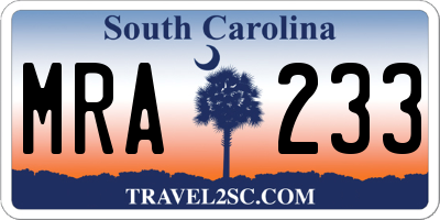 SC license plate MRA233